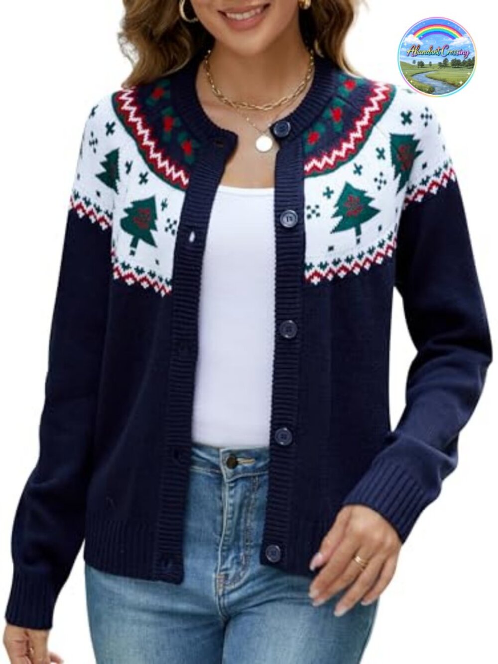 Women's Christmas Fair Isle Cardigan Long Sleeve Soft Fuzzy Knit Button Up